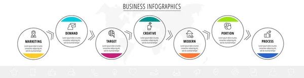 Векторная Инфографика Семь Кругов Стрелками Линейная Бизнес Концепция Шагов Опций — стоковый вектор