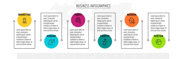 Infografía Vectorial Moderna Lineal Con Círculos Seis Pasos Iconos Con — Archivo Imágenes Vectoriales