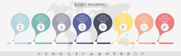 Vektorová Osmistupňová Infografika Kruhů Ikonami Moderní Koncept Časové Osy Pro — Stockový vektor