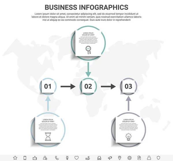 Minimale Infografik Mit Drei Quadratischen Elementen Oder Kreisen Moderne Visualisierung — Stockvektor