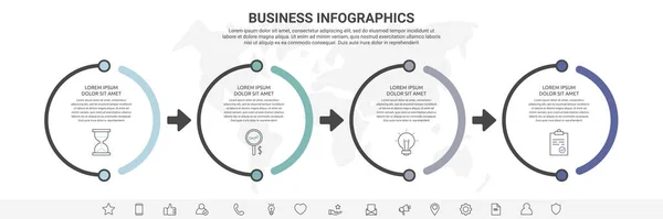 Infografías Vectoriales Cuatro Círculos Con Flechas Concepto Negocio Línea Pasos — Archivo Imágenes Vectoriales