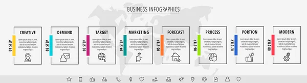 Rectángulos Infográficos Con Iconos Concepto Negocio Vectorial Ocho Pasos Paso — Vector de stock