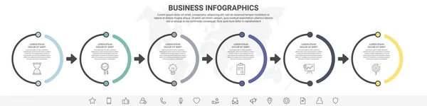 Infográficos Vetoriais Seis Círculos Com Setas Conceito Negócio Linha Passos — Vetor de Stock