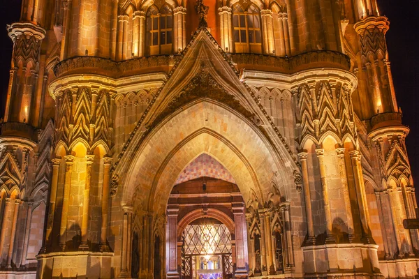 Facciata Parroquia Natale Arcangelo Chiesa Notte San Miguel de — Foto Stock