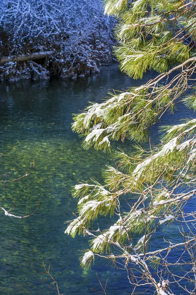 Hiver Neige Glace Wenatchee River Valley Leavenworth Washington — Photo