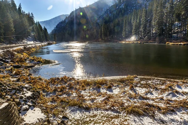 Inverno neve gelo Wenatchee River Valley Leavenworth Washington — Fotografia de Stock
