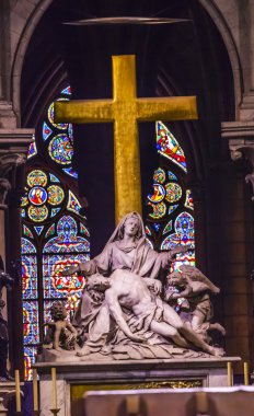 Pieta Cross Vitray Notre Dame Katedrali Paris Fransa