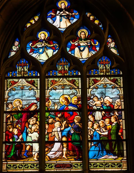 Jezus dzieci witraże Saint Severin Kościół Paryż Francja — Zdjęcie stockowe