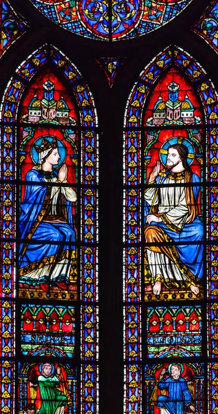 Jesus Mary Stained Glass Notre Dame Paris France — Stock fotografie