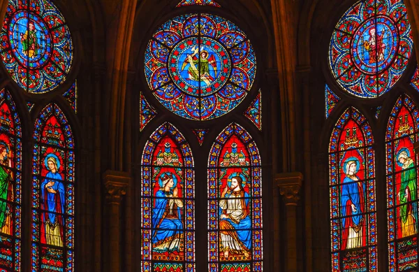 Jesus Mary Sained Glass Notre Dame Paris Franţa — Fotografie, imagine de stoc