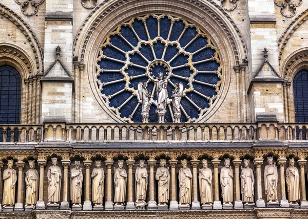 国王立面玫瑰窗巴黎圣母院巴黎法国 — 图库照片