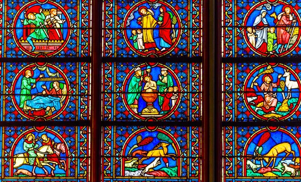 Kings Saints Stained Glass Notre Dame Cathedral Paris France — Stock Photo, Image