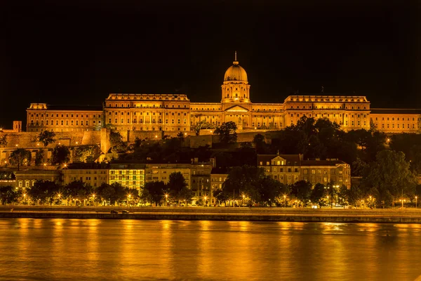 Castelo Buda Rio Danúbio Noite Budapeste Hungria — Fotografia de Stock