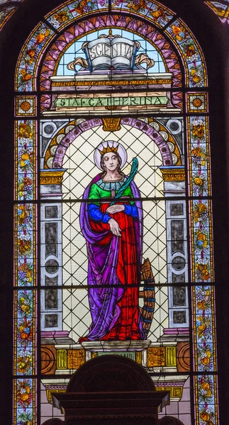 Saint Cahterinen lasimaalaus Saint Stephensin katedraali Budapest Unkari — kuvapankkivalokuva