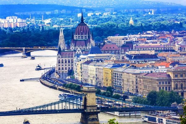 Ponte da Cadeia Rio Danúbio Catedral de Santo Estêvão Budapeste Hungria — Fotografia de Stock