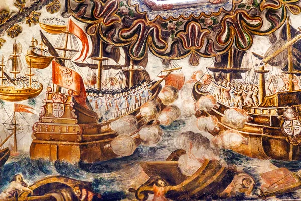 Ισπανικά στη θάλασσα μάχη ιερό τοιχογραφία του Μεξικού Atotonilco ο Ιησούς — Φωτογραφία Αρχείου