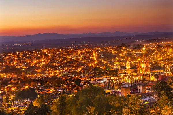 San Miguel de Allende Mexico Miramar Overlook Sunset Parroquia — Stock Photo, Image