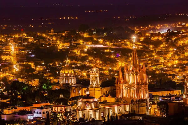 San Miguel de Allende Mexico Miramar Overlook Night Parroquia — Stock Photo, Image