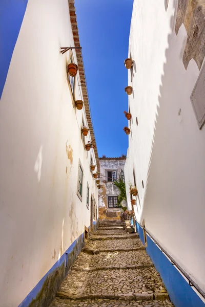 Rua Branca Estreita Século XI Cidade Medieval Óbidos Portugal — Fotografia de Stock