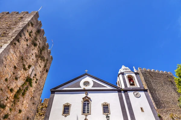 Sao Pedro Church Bell Tower slott väggar Obidos Portugal — Stockfoto