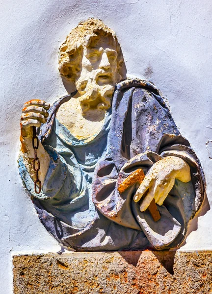 Old Blue Saint Peter Statue Wall Obidos Portugal — Stock Photo, Image