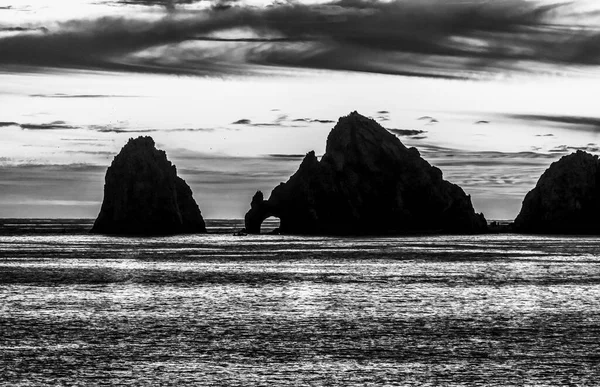 Black White Sunset Rock Formations Arch Archo Los Cabos Cabo — Photo