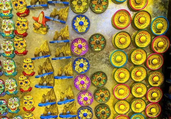 Kolorowe Meksykańskie Magnesy Sombreros Day Dead Handicrafts Los Cabos Cabo — Zdjęcie stockowe
