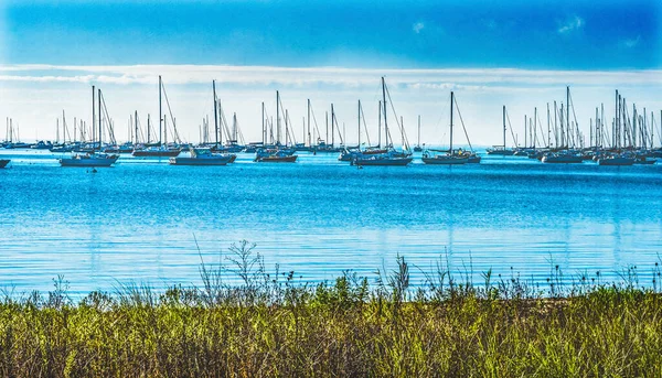 Barche Vela Barche Motore Moorings Padanaram Harbor Buzzards Bay Dartmouth — Foto Stock