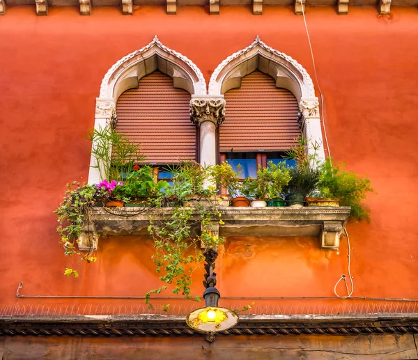 Venetian Sharp Windows Flores Bairros Veneza Itália — Fotografia de Stock