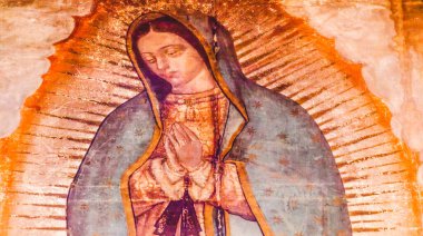 Orijinal Bakire Meryem Guadalupe Tablosu 1531 'de yerli köylü Juan Diego tarafından Katolik Piskopos' a gösterildi. Guadalupe 'nin Yeni Tapınağı, Mexico City Mexico
