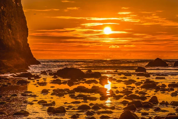 Colorido Atardecer Baja Marea Piscina Marine Garden Haystack Rock Canon — Foto de Stock