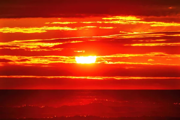 Sun Barevné Red Orange Sunset Pacific Ocean Coastline Canon Beach — Stock fotografie