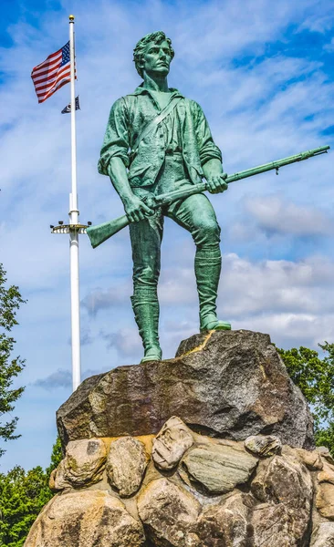 Estatua Patriota Lexington Minute Man Lexington Battle Green Massachusetts Sitio — Foto de Stock