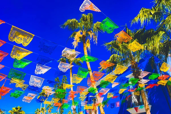 Coloridas Decoraciones Mexicanas Papel Navideño Calle Banderas San José Del — Foto de Stock