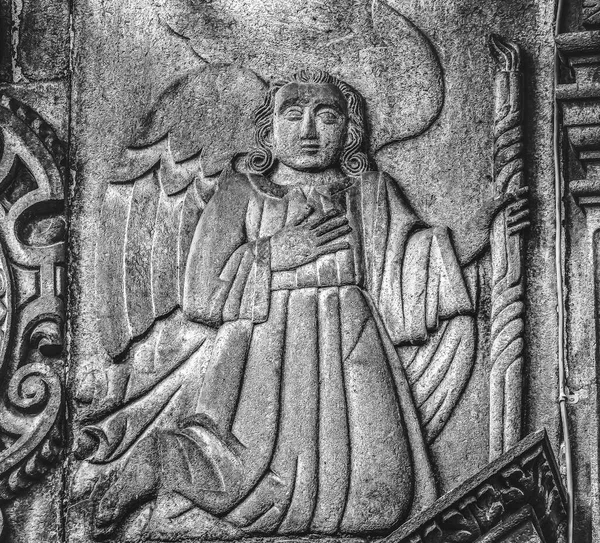 黒と白の石の天使ファサードサン クリストバル教会テンプロ クリストバル歴史プエブラメキシコ 1600年 1700年の建築 — ストック写真