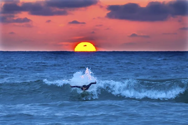Surfista Surf Ondas Pôr Sol Jolla Shores Beach San Diego — Fotografia de Stock