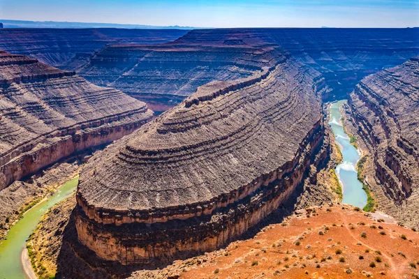 Great Goosenecks Three Entrenched Meanders San Juan River Meaders Rock — Stock Photo, Image