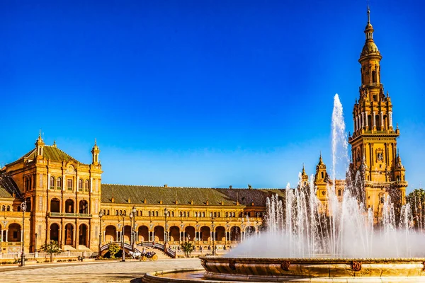 Tower Fountain Plaza Espana Spain Square Towers Seville Andalusia Spain — Stock Photo, Image