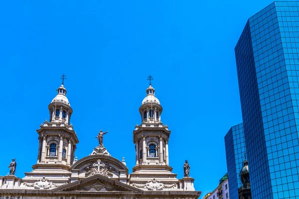 Metropolitan Cathedral Steeples Modern Building Santiago Chile Church Completed 1799 — Stock Photo, Image