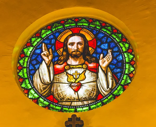 Punta Arenas Chile December 2019 Sacred Heart Jesus Stained Glass 图库图片