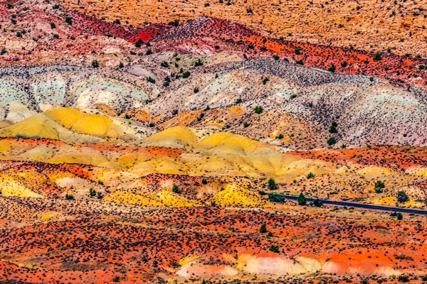 塗られた砂漠カラフルな黄色の草土地オレンジ赤い砂岩火の燃える炉アーチの国立公園モアブ ユタ州アメリカ合衆国南西部 — ストック写真