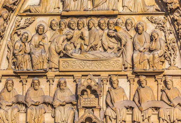 Morte Mary Viirgin Portale Della Porta Cattedrale Notre Dame Parigi — Foto Stock