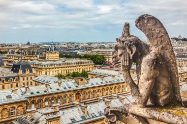 Gargoyle Fantastik Yaratık Notre Dame Kilise Binaları Şehir Merkezi Montmarte Paris Fransa. Gargoyle çatıdaki suyu boşaltmak için su borusu olarak kullanılır..