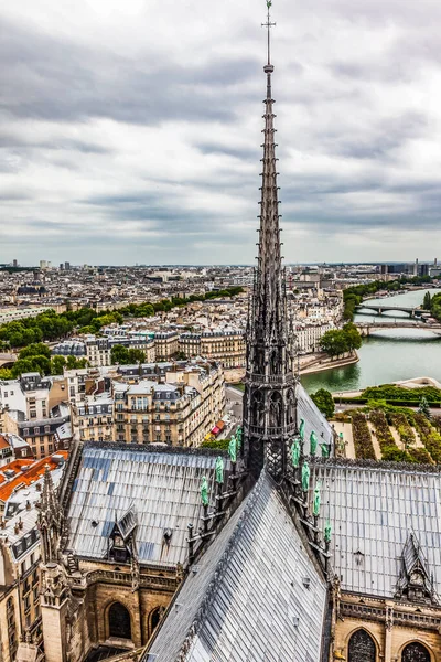 Notre Dame View Spirelet Fleche Fire Seine River Buildings Cityscape — Φωτογραφία Αρχείου