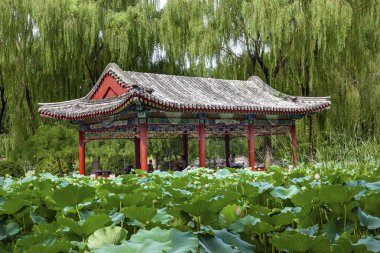 Kırmızı köşk lotus Bahçe temple of sun city park beijing, Çin