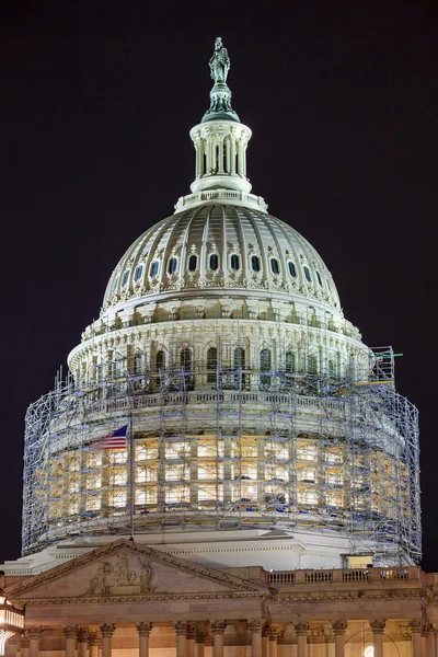 US Capitol North Side Dome Construction Close Up Flag Night Star — Stock Photo, Image