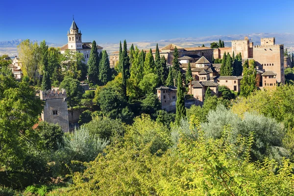 Alhambra Castle Towers Cityscape Church Granada Andalusia Spain — Stock Photo, Image