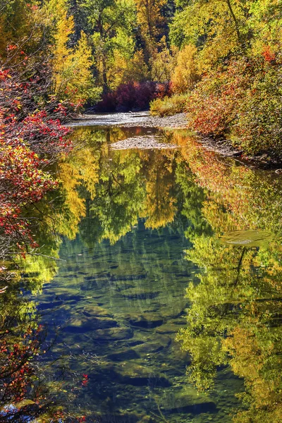 Na podzim barvy ohně reflexe Wenatchee River údolí nedaleko Stevens — Stock fotografie