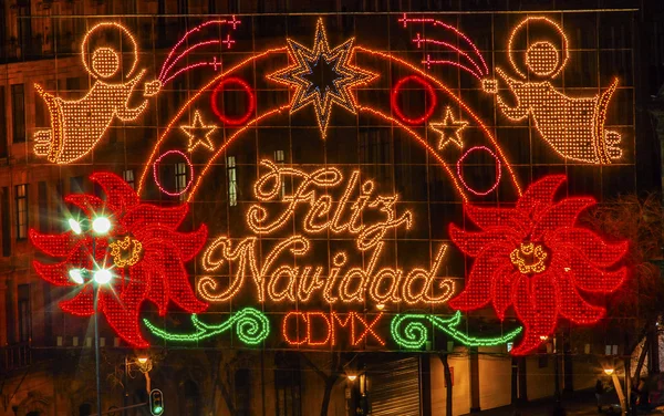 Cidade do México Zocalo Noite de Natal Feliz Navidad Sign — Fotografia de Stock