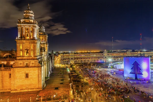 Metropolitní katedrála Zocalo Mexico City Christmas Night — Stock fotografie